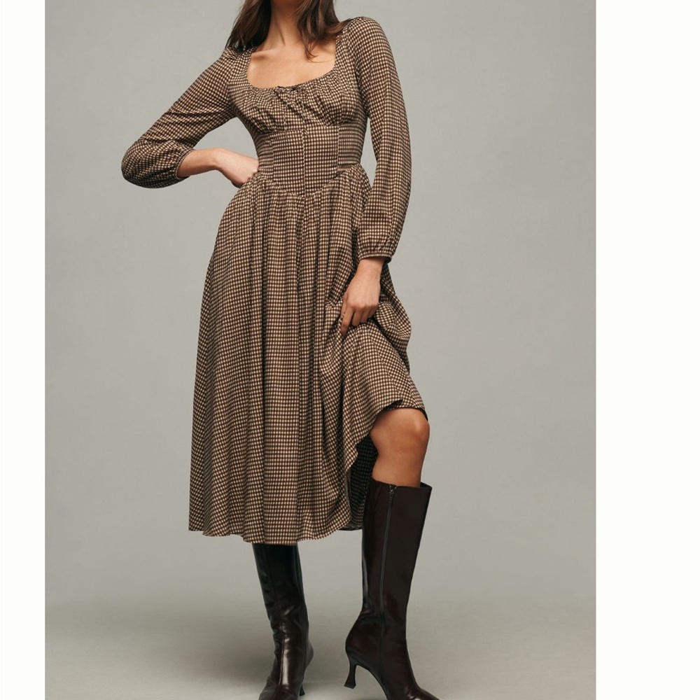 Reformation Brown Checkered Dress
